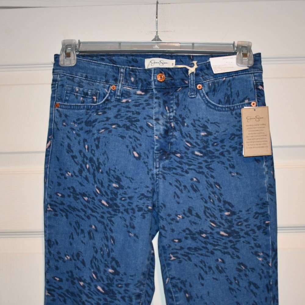 Jessica Simpson Blue Cheetah Print Adored High Rise Ankle Skinny Jeans NEW Sz 28 - Picture 3 of 5